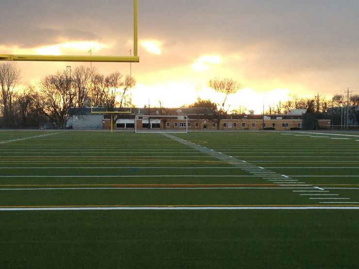 A football field at sundown