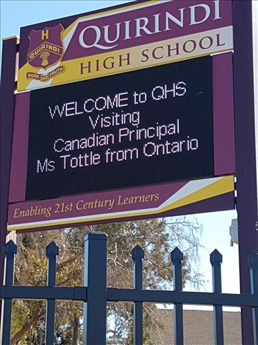 A secondary school sign display welcomes Principal Tottle 