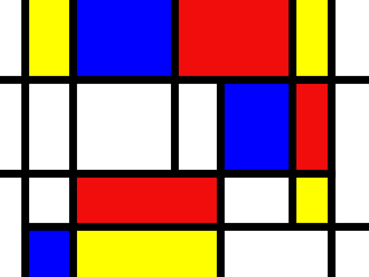 1504681 Red, white, blue and yellow squares in a geometric design