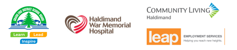 GEDSB, Haldimand War Memorial Hospital, Community Living and LEAP Employment Services Logo's