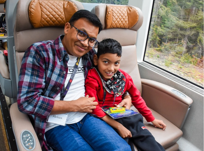 Screenshot 2025-11-05 152719 Nine-year-old Akshat Maurya and his dad, Ashok Maurya, of Brantford, enjoy some time aboard the Rocky Mountaineer on a recent two-day trip from Banff, Alberta to Vancouver, British Columbia organized by Starlight Children's Foundation Canada. SUBMITTED