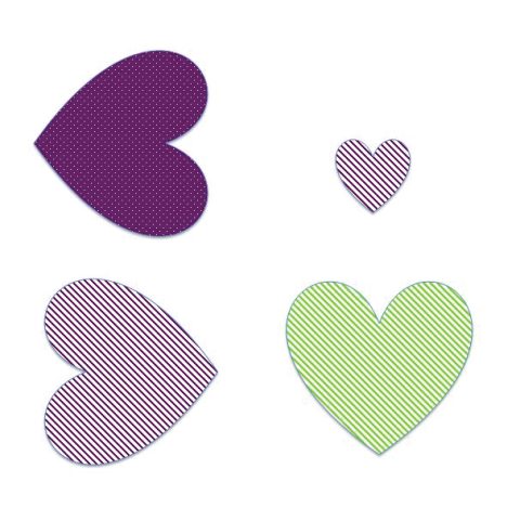 Four hearts, three purple one is green.