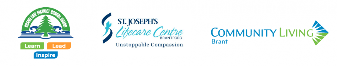 Grand Erie District School Board logo, St. Joseph's Lifecare Centre Logo and Community Living Brant Logo