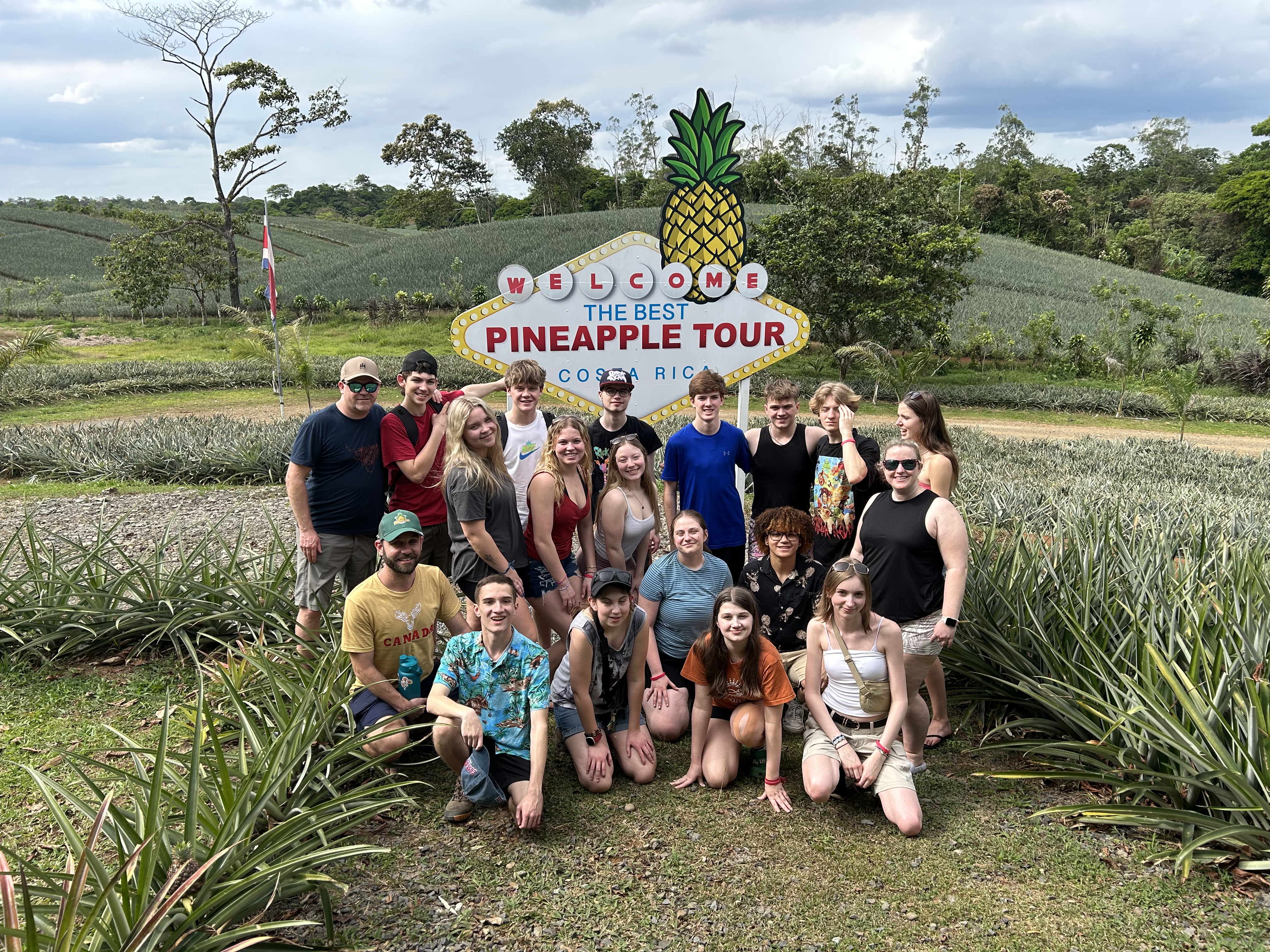 March Break 2025 Costa Rica Trip group of students at the pineapple tour in costa rica