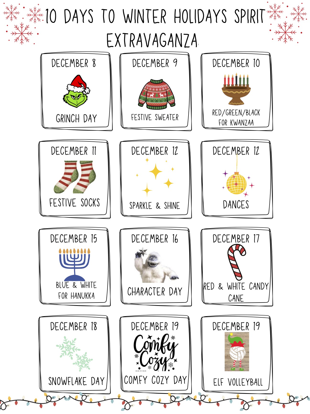 Calendar of spirit days 